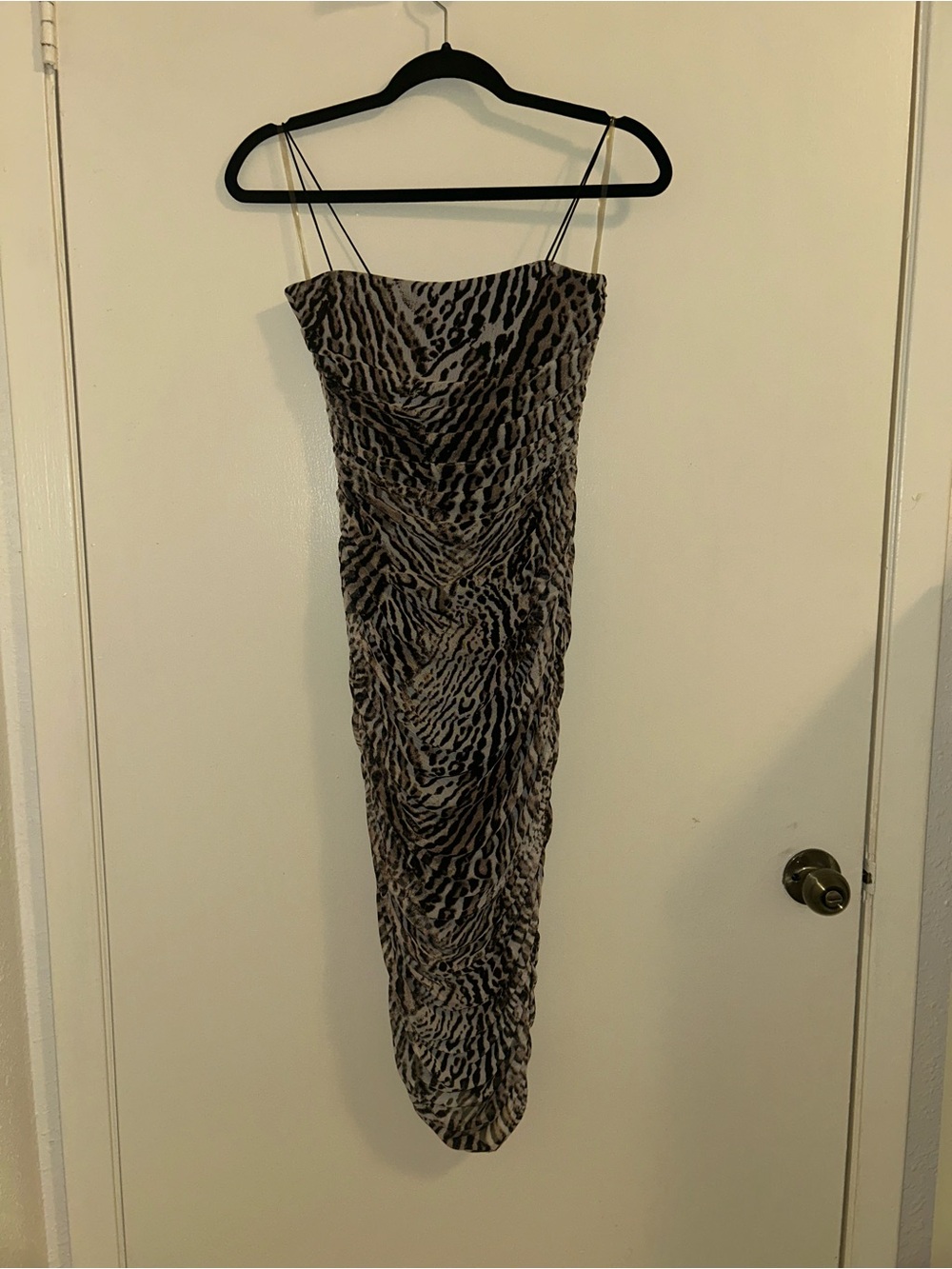Windsor Beige and Black Animal Print Midi Dress